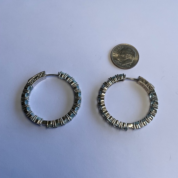 DK Sterling Silver Hinged Hoop Earrings W/ stones. 1 3/8 inch diameter - Picture 2 of 7